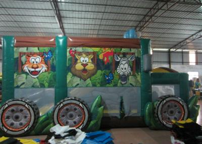 China Durable Funny Custom Made Inflatables Bus Obstacle Course Jump House 5 X 8 X 5m for sale