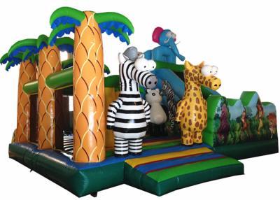 China Inflatable Fun City Zebra Elephant Themed Fun City Inflatable Safari Park Jumping House With Slide for sale