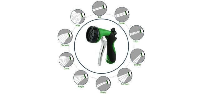 Commercial Water Hose Nozzle High Pressure 10 Pattern For Outdoor Lawn