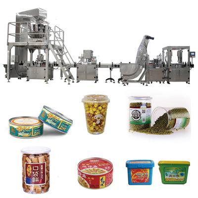 China Automatic Bottle Filling Line Fudge Candy Weighing Straight Rotary Can Case Jar Filling Capping Machine for sale