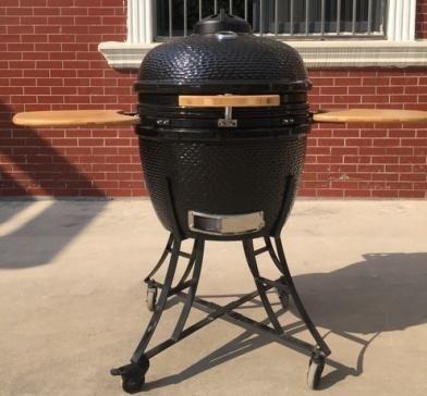 China Ceramic 22 Inch Kamado Grill Black Glazed For Standing Grills Steaks for sale