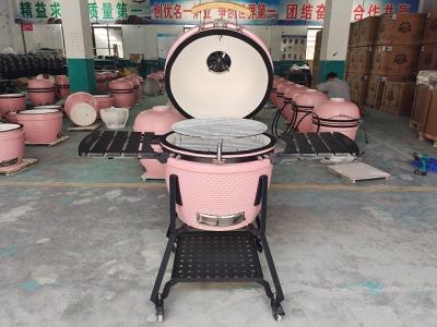 China Charcoal 22 Inch Pink Ceramic Kamado Grills BBQ Bamboo Handlle for sale