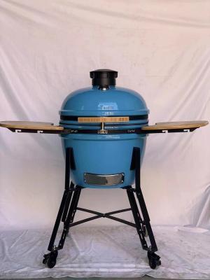 China Charcoal 22 Inchs Ceramic Kamado Grills Blue Smooth Surface BBQ Bamboo Handlle for sale