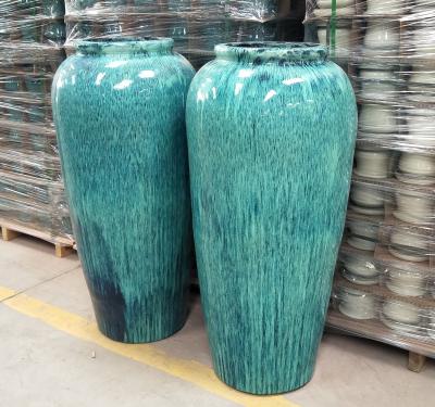 China 44x88cm Ceramic Outdoor Pot , Green Large Ceramic Pots For Outdoor Plants for sale