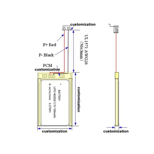 Lithium Polymer battery pack 105050 detailed view