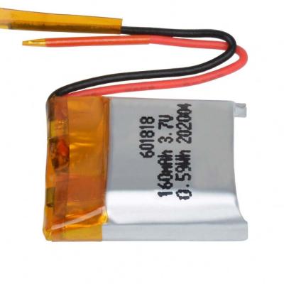 China 601818 Lithium Polymer Rechargeable Battery , 3.7V Li Polymer Cell 160mAh for sale