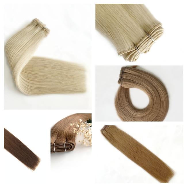 High Quality Thin Straight Blonde Color Hair Weft Extensions Blonde Remi Double Weft Machine Human Hair Weft