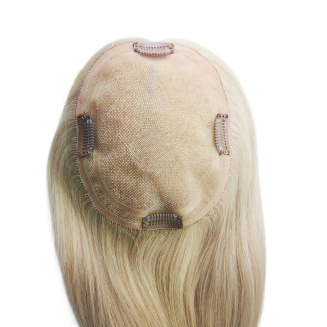 5.5X6 Straight Blonde Hair Toupee with Clip 16" Mono Base PU European Human Hair Topper for Women