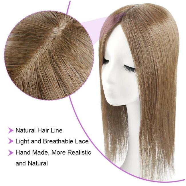 Brazilian 100% Human Hair Toppers for Women Mono Silk Base Women Toupee