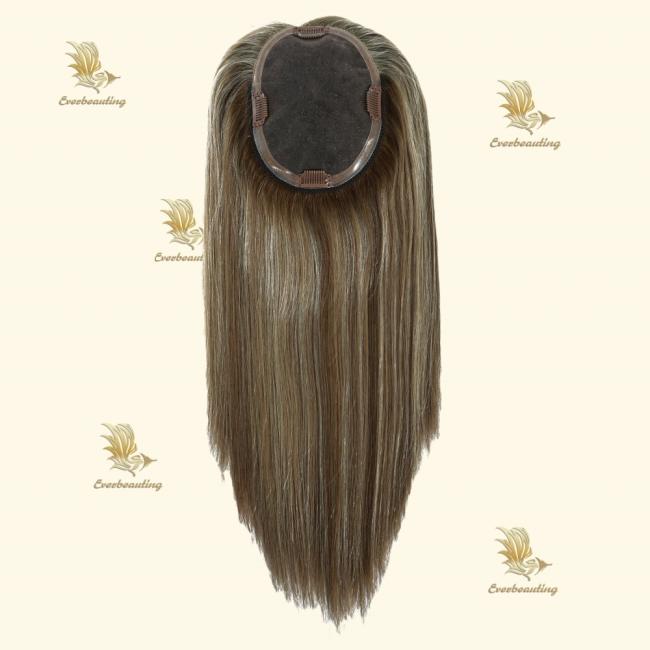 Human Hair Toppers 100% Human European Hair 5.5"X6.5" 6#/T12#/T613# 16inch Dual Mono Silk Lace Topper for White Women