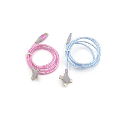 China LED Flashing Fast Charging 3 IN 1 Type C 3A  LED Colorful Charging USB Cable à venda