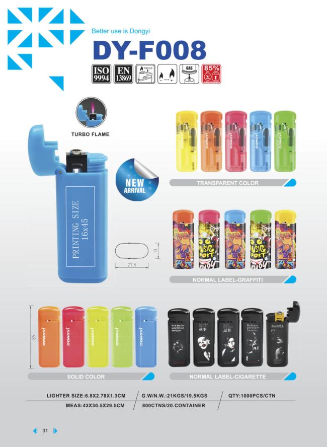 High Quality EUR Standard Disposable Windproof Gas Lighter Dy-F008