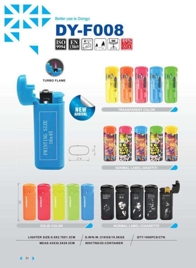 Dongyi High Quality High Sale Electric Windproof Lighter with ISO9994 Dy-F008