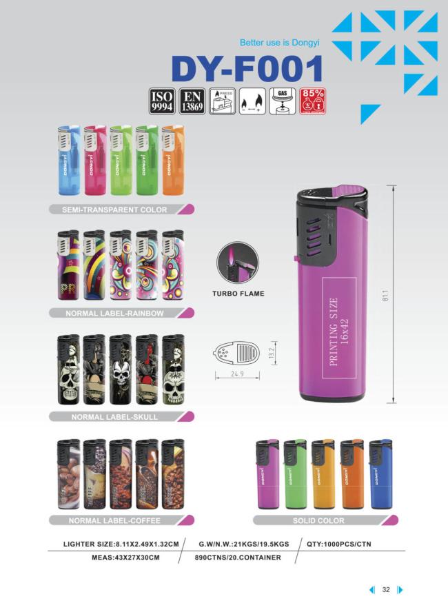 High Quality Windproof Gas Lighter with ISO99994 Dy-F001