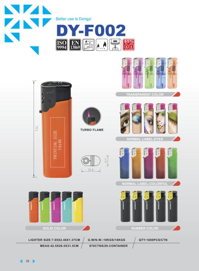 China Hunan Dongyi High Quality Electric Windproof Butane Gas Lighter Dy-F002