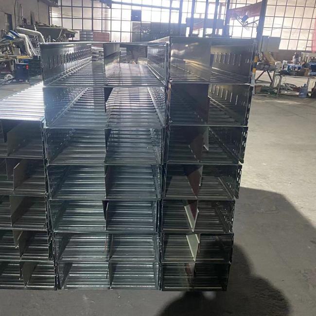 Close-up of molded cable tray installation