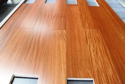 China Afrormosia Engineered hardwood flooring, stained color and semi-gloss finishing for sale