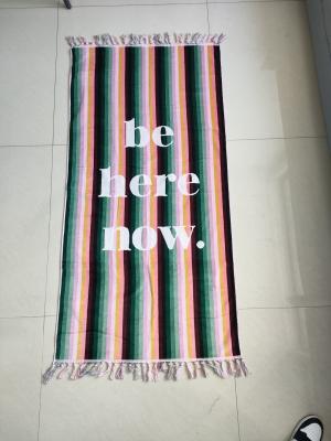 China Large organic  100% cotton recycled  beach towel with tassels custom print stripe beach towel for sale