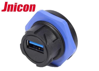 China Push Locking Waterproof Mini USB Connector Female Blue And Black Assembly Type for sale