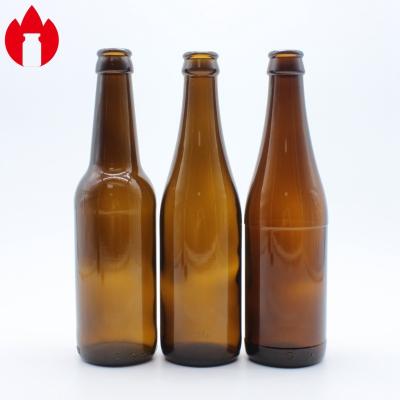 China 330ml Amber Beer Glass Bottle Soda Lime Glass for sale