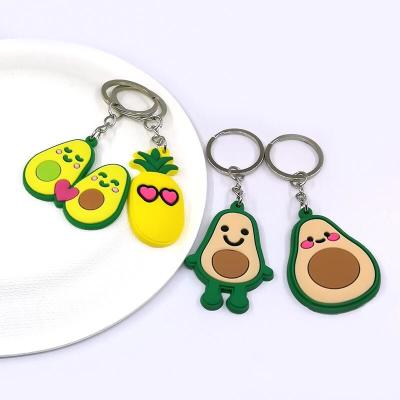 China Cartoon Rubber Silicone Keychain Flowers Avocado Apple Cactuscarrot Pineapple Durian for sale