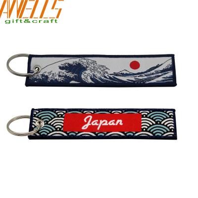 China Promotion Design Embroidered Fabric Keychain With Split Ring And Eyelet for sale