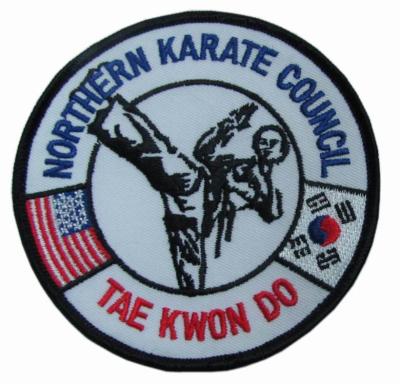 China TAE KWON DO Merrow Border embroidered logo patches 130*30mm for sale