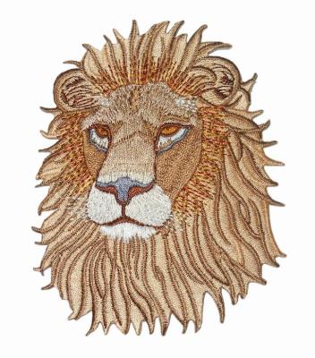 China Merrow Border Lion Shape Full Embroidery Patch Velcro Backing for sale