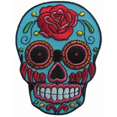 China Adhesive Back Skull Bone Twill Embroidery Sewing Badge Pantone Color for sale