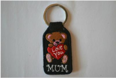China LOVE YOU MUM embroidered key chain 130x30mm Twill Polyester Cotton for sale