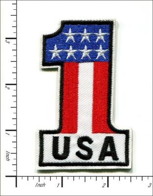 中国 パッチの刺繍された鉄は1つの米国の旗のロゴに番号を付ける 販売のため