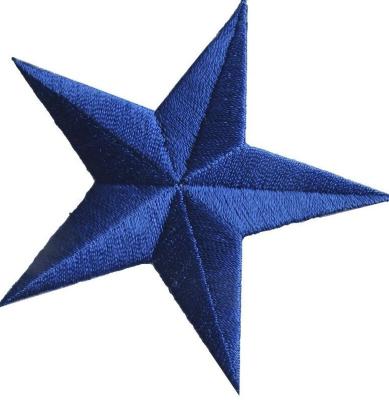 中国 3つは青い刺繍された星アップリケ パッチのあや織りの背景の鉄を修繕する 販売のため