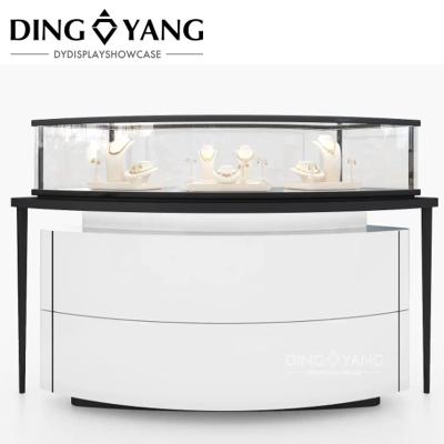 China Customized Fine Freestanding Black White Glass Jewelry Showcase For Jewellery Shop for sale
