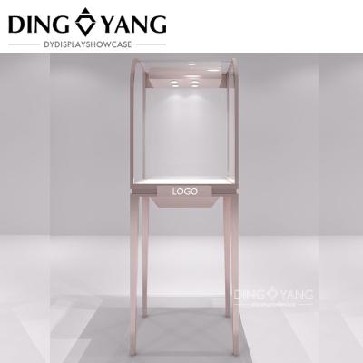China Metal Tall Jewelry Glass Display Case With LED Spot Lights Ships Fully Assembled Lockable for sale