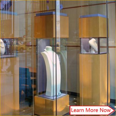 China Customized tempered glass jewelry display glass tower case,glass display counter for jewelry show for sale