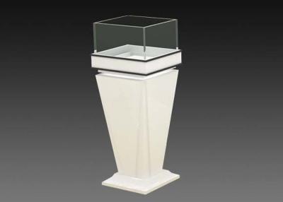 China Cone Shape Custom Glass Display Cases , Wooden Glass Display Plinth Cabinet With Logo for sale