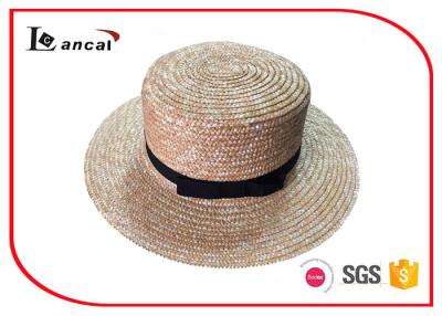 China 57cm Wide Brimmed Straw Hat Boater Hat Ribbon Straw Boater Hat Women for sale