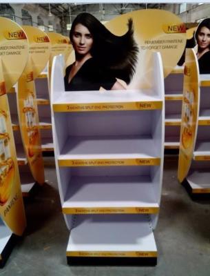 China Wood flooring movable hair care shampoo display stand for sale