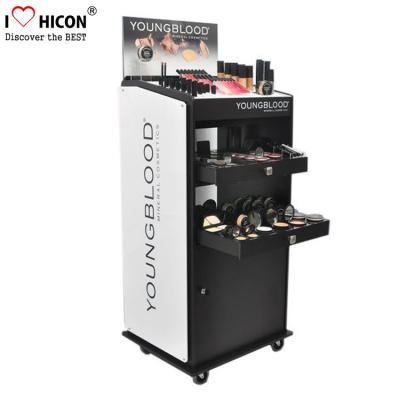 China Custom Floor Standing Cosmetic Display Stand Movable For Point Of Sale Retail for sale