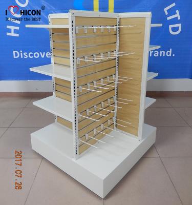 China Wooden Clothing Store Fixtures Metal 4-Way Garment Shop Display Racks Floor Standing for sale