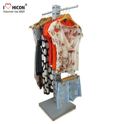China Garment Store Pop Merchandise Displays Floor Metal Wood Clothing Rack For Sale for sale