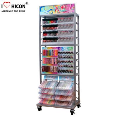 China Movable Metal Nail Polish Cosmetic Display Stand Clear Beauty Organizer for sale