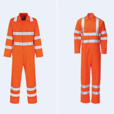 China High Visibility Reflective Safety Coveralls Cotton Safety Orange Hi Vis Overalls for sale