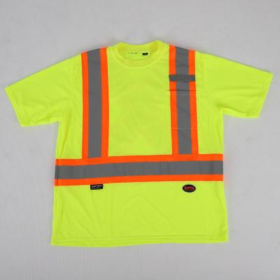 China Breathable Reflective Safety Shirts Crew Neck Fluorescent Yellow for sale