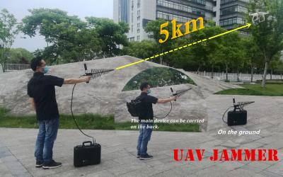 China 150w RF Low Power Hand Held Anti Drone Jammer 0.3g To 5.8g Jamming Frequency for sale