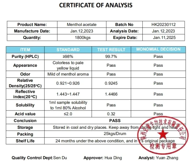 Menthyl Acetate Flavor Best Price L-Menthol Acetate Liquid for Fragrances