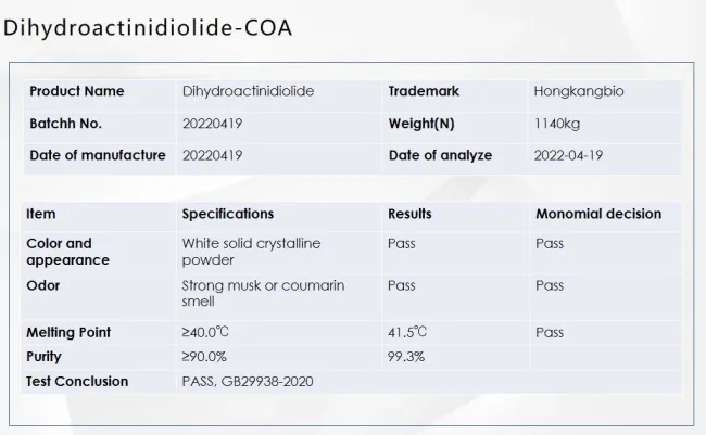 Hongkangbio Supply Dihydroactinidiolide CAS 17092-92-1 Best Price Dihydroactinidiolide Powder