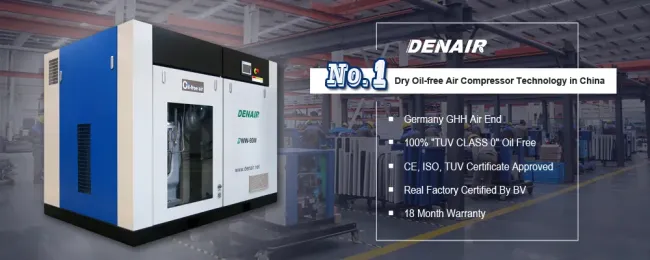 Direct Drive Silent Stationary Dry Oil Free Rotary Screw Air Compressors Manufacturer