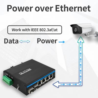 China 6 Port Full Gigabit Industrial Ethernet PoE+ POE Fiber Switch Din Rail 120W Budget OEM for sale