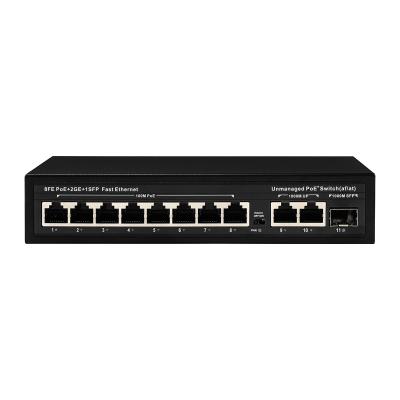 China 11 Port 100M Unmanaged Ethernet Switch With 8 Port AI 25 Meter PoE 120W Power for sale